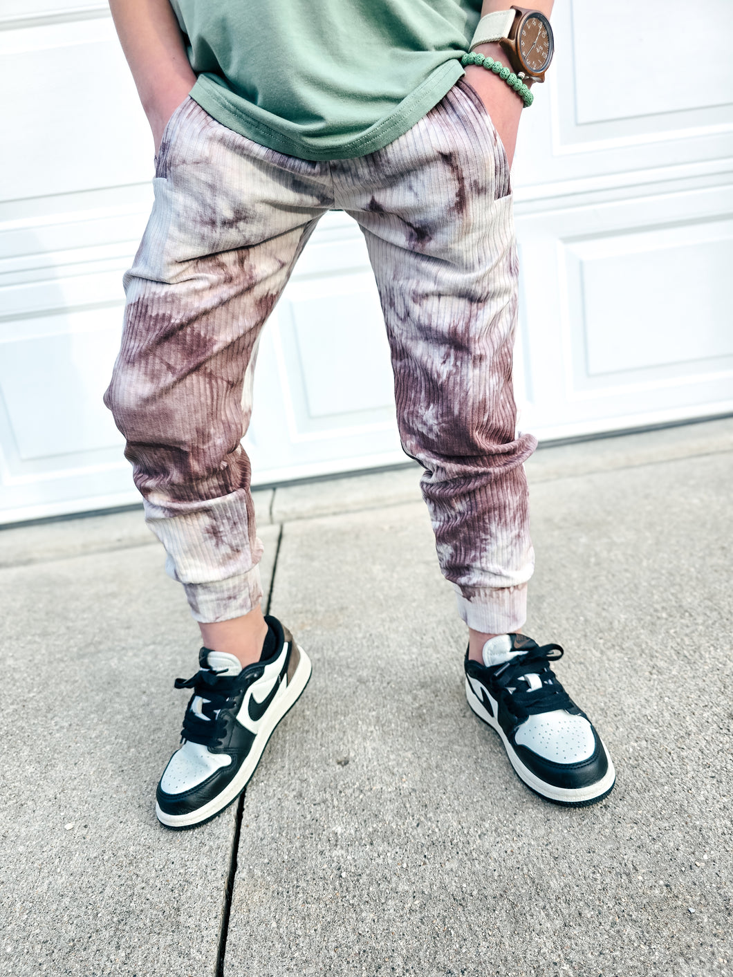 Brown Tie Dye Ribbed Joggers